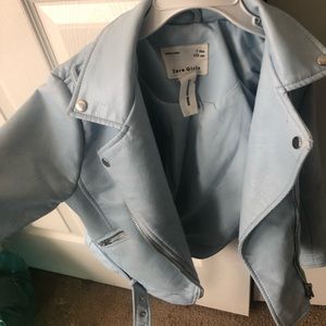 Biker Light Blue Girls Zara Leather Jacket